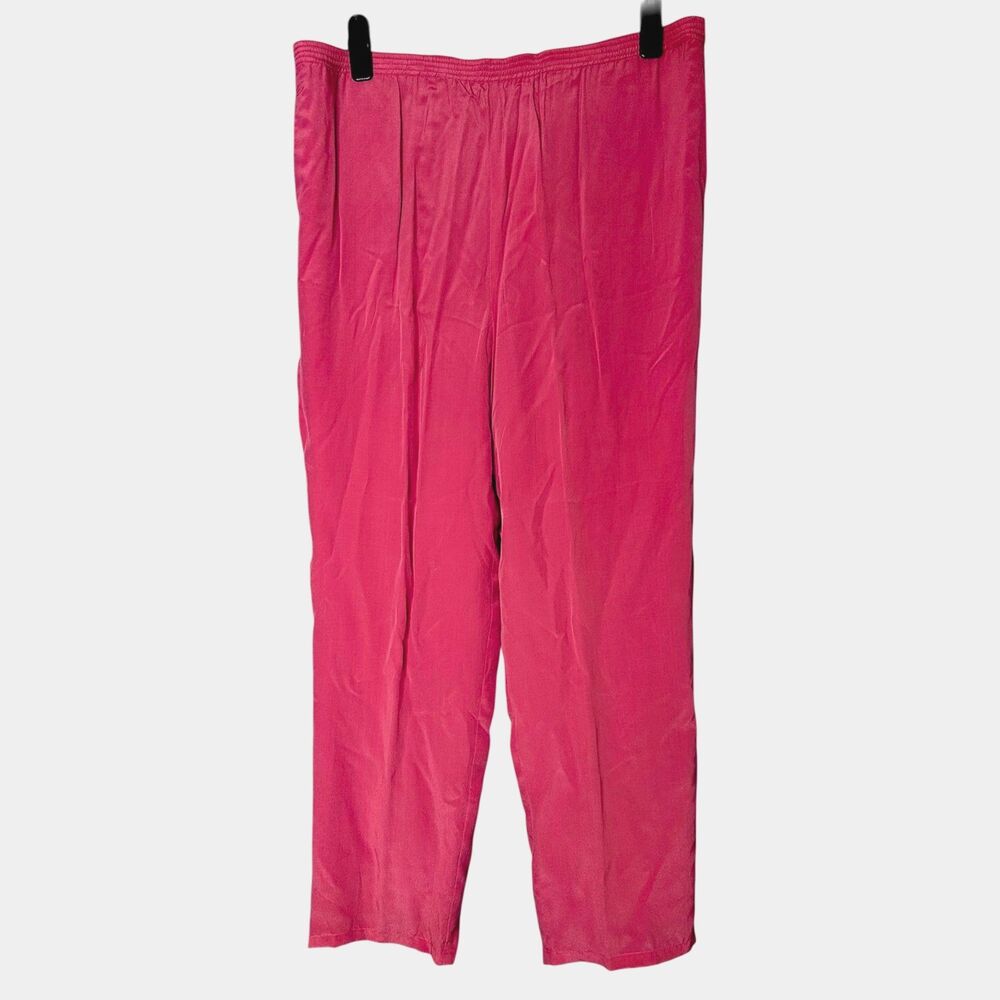 Perlita Vtg Womens Rose Pink 100% Silk Trousers Sz M Lightweight Spring Pastel